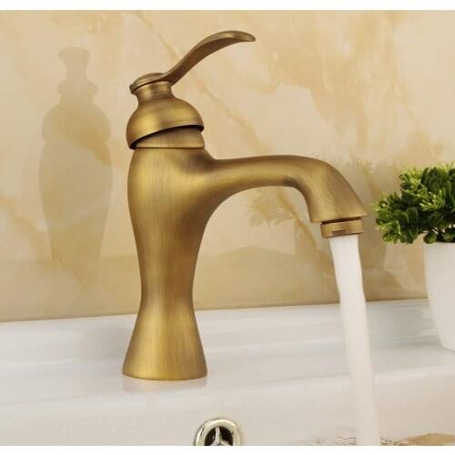 Short Style Retro Antique Brass Bathroom Basin Sink Faucet Hot&Cold Water Mixer Tap Single Hole Deck Mount