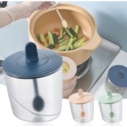 Spice Condiment Jar Seasoning Box For Salt Sugar Pepper Powder Bottle Container Combination Spoon & Lid Design Kitchen Supplies