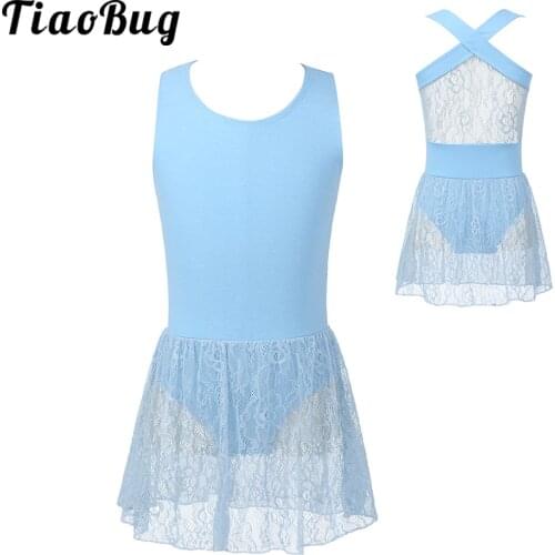 TiapBug Girls Ballet Leotards Cross Back Dance Lace Skirted Leotard for Kids Ballerina Dress 6-14 Years