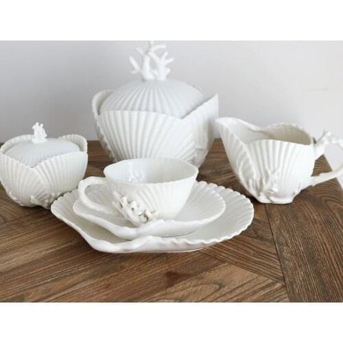 High-end Coral Shell Relief Series Coffee Cup And Saucer Milk Jug/Shell Plate Container