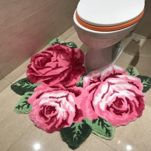 High quality 3D rose carpet for bathroom rug for bethroom livingroom carpet pink rose carpet flower rugs bath mats anti-slip