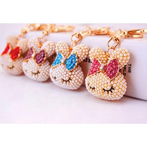 XDPQQ pearl animal shape keychain female bag accessories metal cartoon pendant key chain