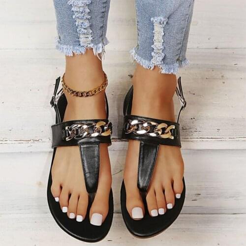 Women Gladiator Flip Flops Metal Chain Buckle Sandals Female Tassel Casual Fashion Flat Ladies New Open Toe Shoes Plus Size