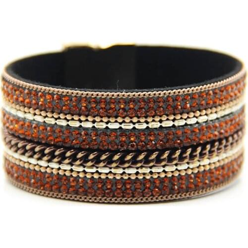 Women Bracelet in soft leather background AAAA glass stones in 6 rows with high quality chains in mutuality color never fade