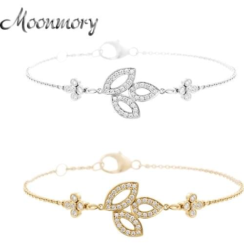 Moonmory Fine Jewelry 925 Sterling Silver Three Clover Link Chain Bracelet For Women Silver Adjustable Luxury Wedding Bracelet