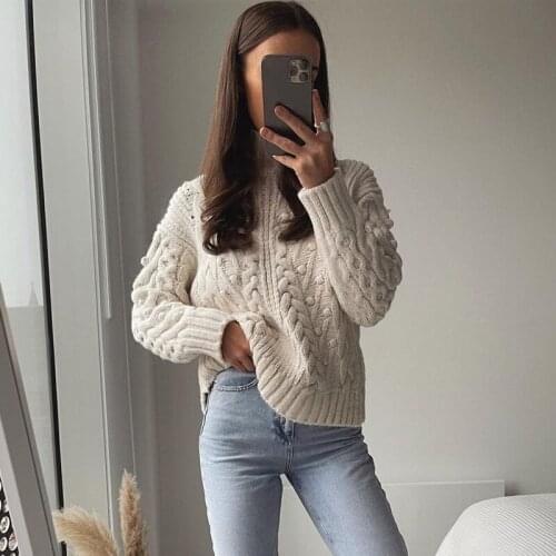 Ardm Za 2020 Elegant Chic Woman Sweaters Hight Collar Twist Kintted Pull Femme Hiver VintageJacquard Winter Pullovers Chic Tops
