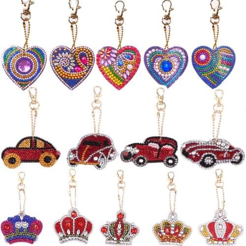 1-6 PCS DIY Full Diamond Keychain Special Shaped Diamond Painting Heart Animal Car Keychain Embroidery Women Bag Key Chain