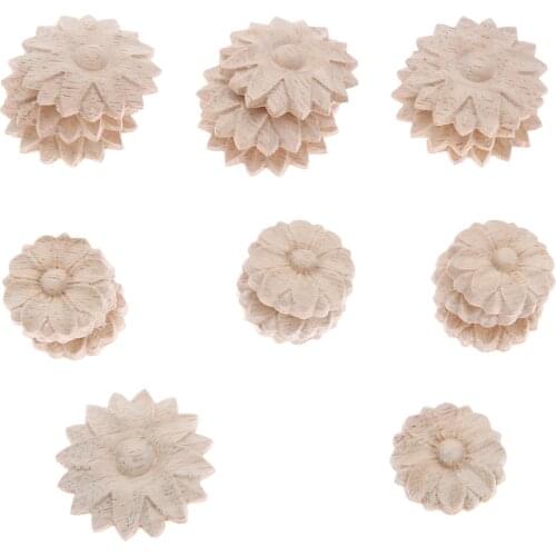 2pc/10pcs Floral Wood Carved Decal Round Mini Corner Frame Wall Furniture Woodcarving Figurines Crafts Home Decor Ornement 3/4cm