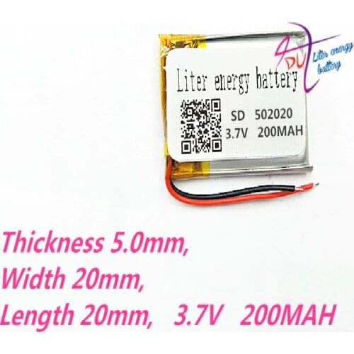 3.7V 200mAh 502020 Lithium Polymer Li-Po li ion Rechargeable Battery For Mp3 MP4