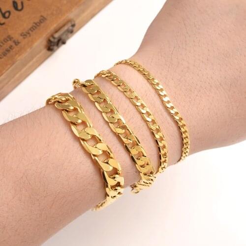 21cm Gold Link Chain Bracelets For Man Women Gold Color For Pendant Flat Donot Fade Jewelry wedding party gifts