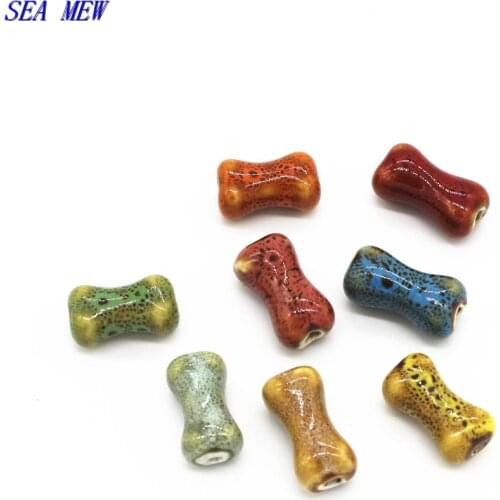 SEA MEW 20 PCS 8 Colors 19*10mm Bone Shape Ceramic Bead Diy Porcelain Beads Handmade 2mm Hole Beads For Jewelry Making