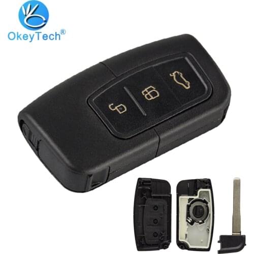 OkeyTech for Ford for Focus Fiesta Mk7 Escape Kuga Car Key Cover Blank Smart Card Remote Key Keyless Entry Fob Case HU101Blade