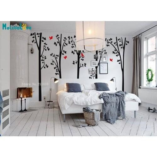 Custom Two Colors Living Room Tree Wall Sticker Home Decoration Nursery Decals With Birds Self-adhesive YT3620