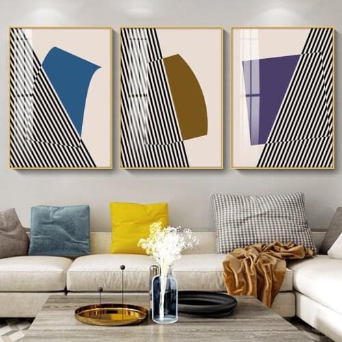 Geometric Luxury Abstract Black Line Canvas Spray Color Painting Sofa Background Wall Picture Poster Living Room Home Decoration
