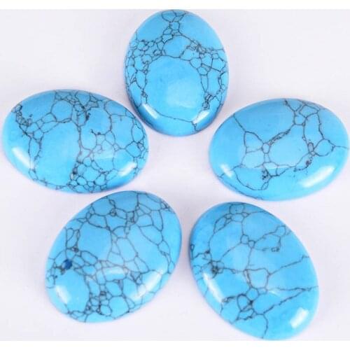 Blue Turquoises Bead Howlite Stone Cabochon Beads Oval Flatback Jewelry Findings Fit DIY Rings Bracelets Material 1Pc J007