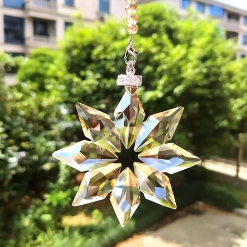 80MM Snowflake Crystal Pendants for Chandeliers Crystals Prisms Suncatcher Pendants Hanging Ornament with Chain Gifts Car Decor