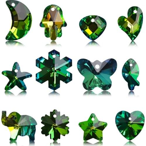 Crystal Pendants Green Color Moon Glass Loose Spacer Beads for Jewelry Making Charms Necklaces Earrings DIY Accessories 20pcs