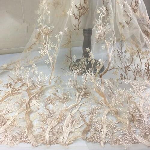 Quality champagne Embroidery French Net Lace Fabric 3D flower Tulle Lace African Lace Fabric for wedding Nigerian Party dress