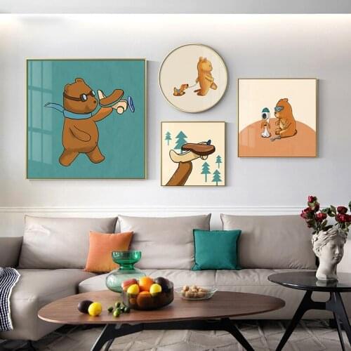 Canvas Painting Modern Nordic Cartoon Poster Prints Creativity Bear Wall Art Pictures for Living Room Children Room Decoration