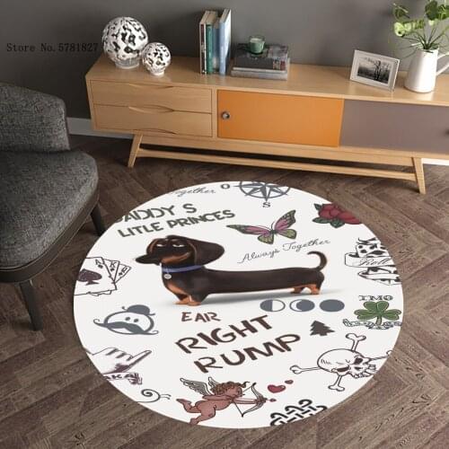 Pet Dog Round Carpet 3D Print Dachshund Husky Carpet Lovely Kawaii Cartoon Mat For Living Room Floor Rug Kitchen Floor Carpet
