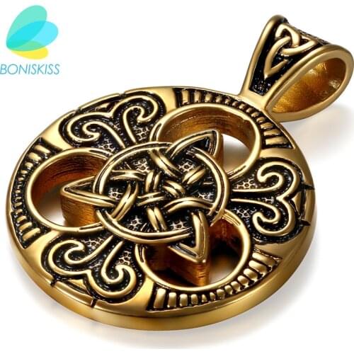 Boniskiss 2020 Fashion Retro Gold Stainless Steel Necklace Women Jewelry Ethnic Celtic Knot Mens Pendants Necklaces