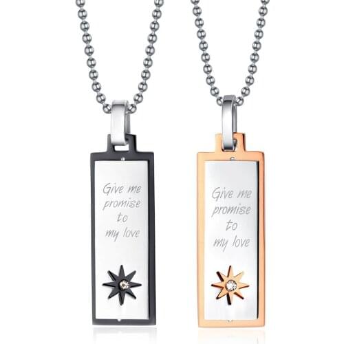 Fashion promise love Necklaces&Pendants Rose Gold-color &black stainless steel pendants for lovers with sun design jewelry