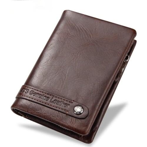 Mens multifunctional short leather wallet with zipper retro youth multifunctional leather wallet coin purse