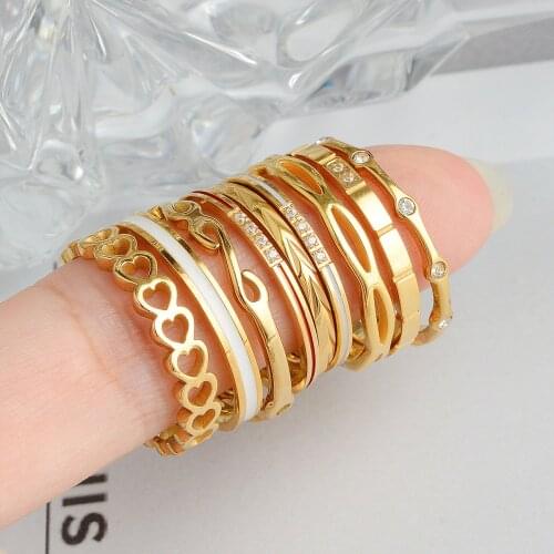 Stainless Steel Hiphop Gold Chain Rings Set For Women Girls Punk Geometric Simple Finger Rings 2021 Trend Jewelry Party
