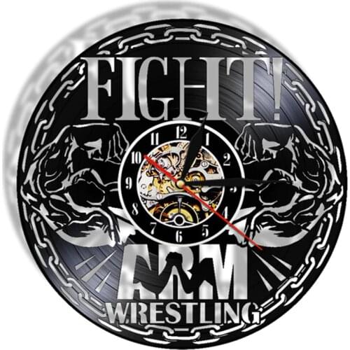 Fighting Wrestling Vinyl Record Wall Clock GYM Wall Hanging Light Lamp Sports Wall Art Decor Fitness Centre Non Ticking Watch