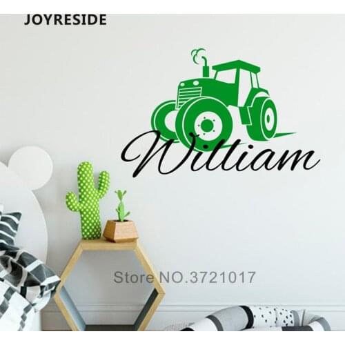 JOYRESIDE Custom Name Wall Declas Home Boys Bedroom Wall Stickers Tractor Wall Decoration Personalized Names Baby Kids WM484