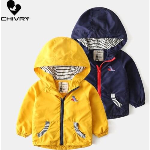 New 2020 Spring Autumn Kids Boys Jackets Fashion Dinosaur Print Hooded Zipper Coat Children Windbreaker Waterproof Sports Jacket