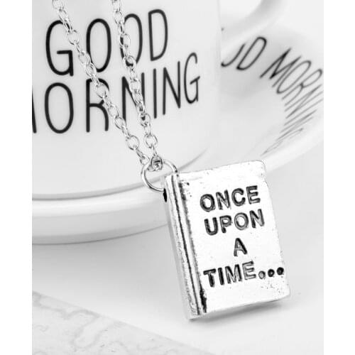 HANCHANG Fashion Jewellery ONCE UPON A TIEM Retro Metal Book Pendant Necklace collier for women mens Jewelry