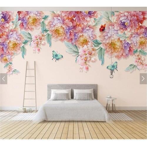 Custom rose wallpaper, fresh floral butterfly fresco for living room bedroom sofa TV background wall home decor wallpaper