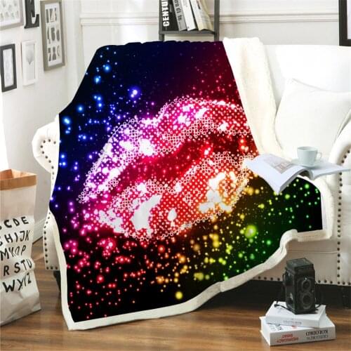 Hoodie Blanket Plush Throw Blanket 3D Colourful Shiny lips Printed Sherpa Fleece Microfiber Throw Blanket 2019 Drop Shipping