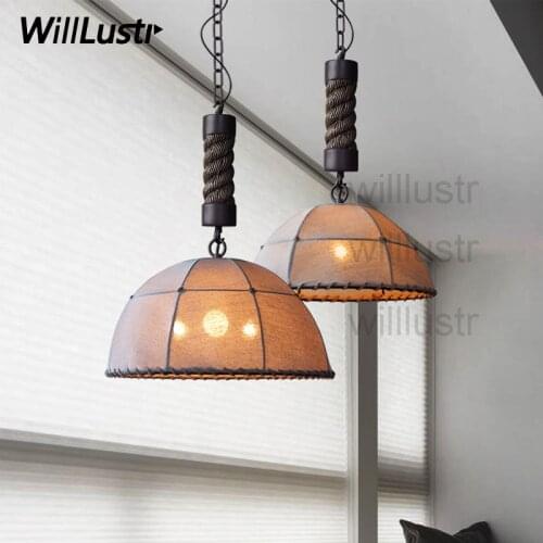 Willlustr linen cloth shade pendant lamp hotel restaurant cafe bar living room American country suspension light fabric lighting
