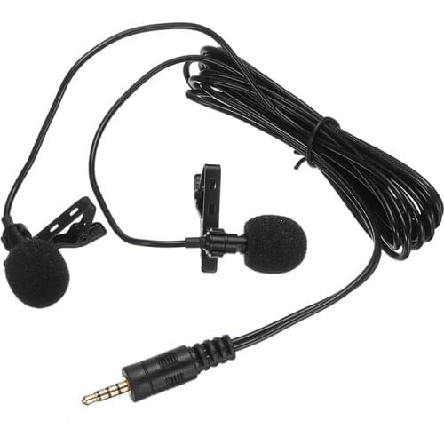 Portable 3.5mm CTIA Dual Head Tie Clip-on Mic Lavalier Lapel Mini Microphone For Phone Lecture Podcasting