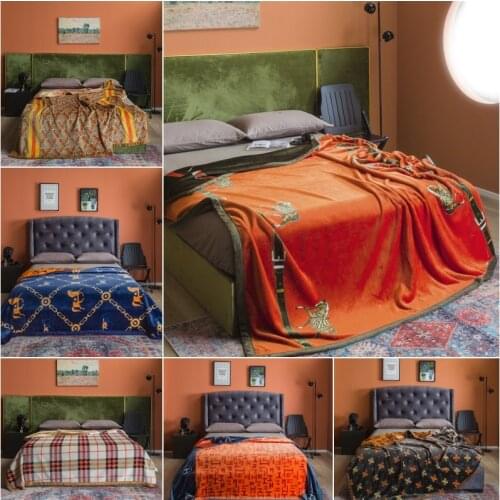Luxury Flannel Printed Blanket Double-sided Thick Warm Super Soft Multifunctional Blanket High Quality Decorative Throw Blanket