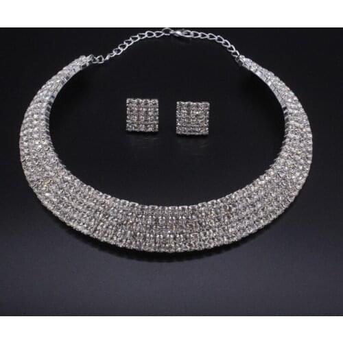 Luxury Classic Female Engagement Jewelry Fashion Crystal Necklace Earrings Set Wedding Party Bridal Jewelry Sets Bijoux