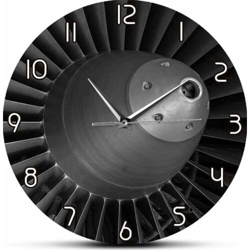 Airplane Engine With Fan Blades Aviation Wall Clock Aircraft Turbine Open Jet Engine Propeller Art Modern Home Decor Clock Watch