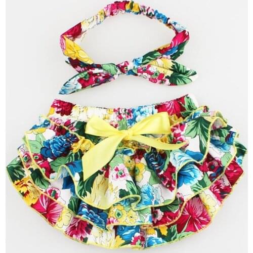 Baby PP Shorts and Headband Cute Floral Baby Girls Short Pants Cotton Layers Ruffled Newborn Bloomer Newborn Photo Props