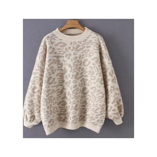 Sweater women turtleneck leopard knitted sweater animal print winter thick female pullovers casual tops oversized sweater ladies