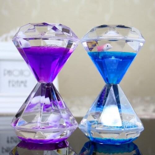 Home decoration diamond hourglass with oil inside ocean life penguin fish oil leak desktop decoration ornaments for sutdents
