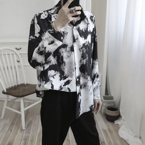 Spring Autumn Mens Printed Shirts Fashion Large Size Shirts Thin Youth Long-sleeved Single-breasted Lapel Urban Youth Loose