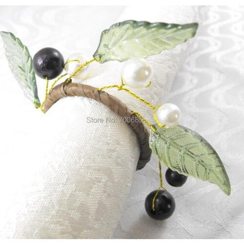 Pearl with leaf napkin ring, wedding plastic napkin holder