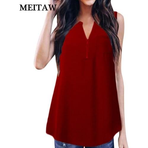 6XL Summer Women Office Chiffon T-shirt Casual Solid Sleeveless V-Neck Tops 2020 Loose Ladies Zipper Tee Shirts