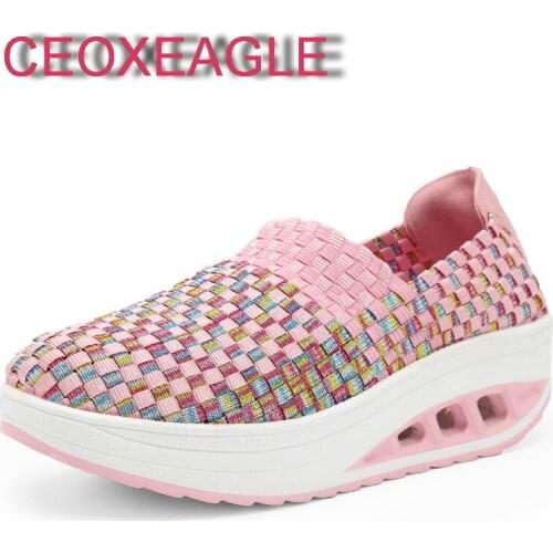 Summer Women Breathable Walking Running Sport Woven Shoes Anti Slip Handmade Weave Light Flats Mother Gift Shallow Casual Lady