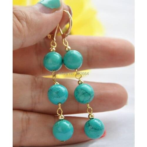 10mm green round bead dangle earring