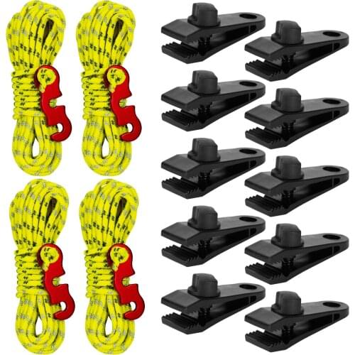 10pcs Tent Awning Clamps Clips with Guyline Cords Adjuster Tent Tensioners for Tent Hiking Camping Backpacking Supplies