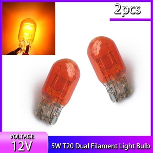 2PCS Amber 12V W21/5W T20 Dual Filament Car DRL Side Light 7443 Effect Brake Bulb For Universal Car Auto Truck
