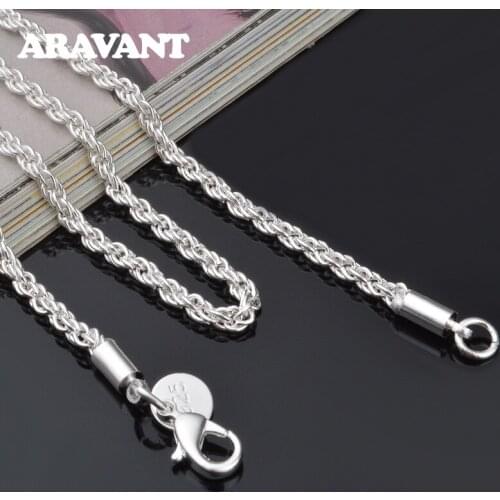 925 Silver 3mm Twisted Link Chains Necklace For Women Men Fashion Jewelry Accessories